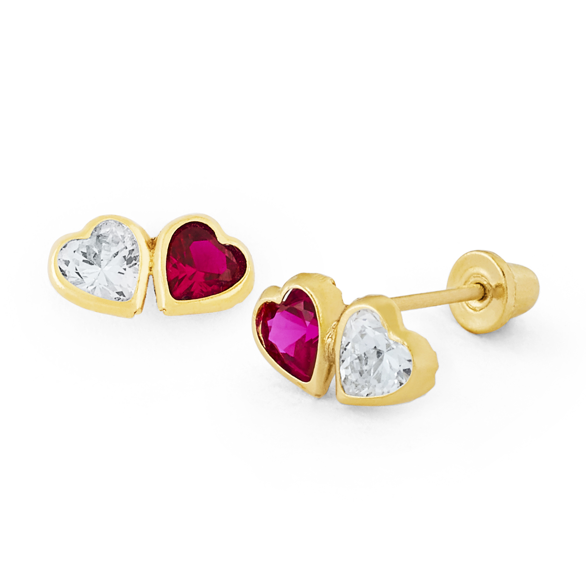 Dual Heart Ruby & CZ Stud