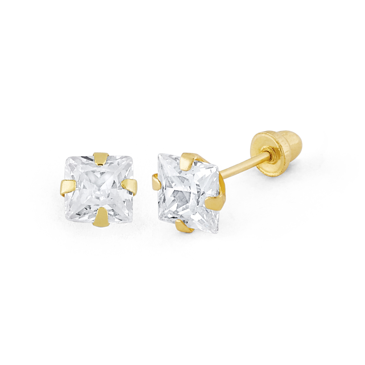 Large Princesscut CZ Screwback Stud