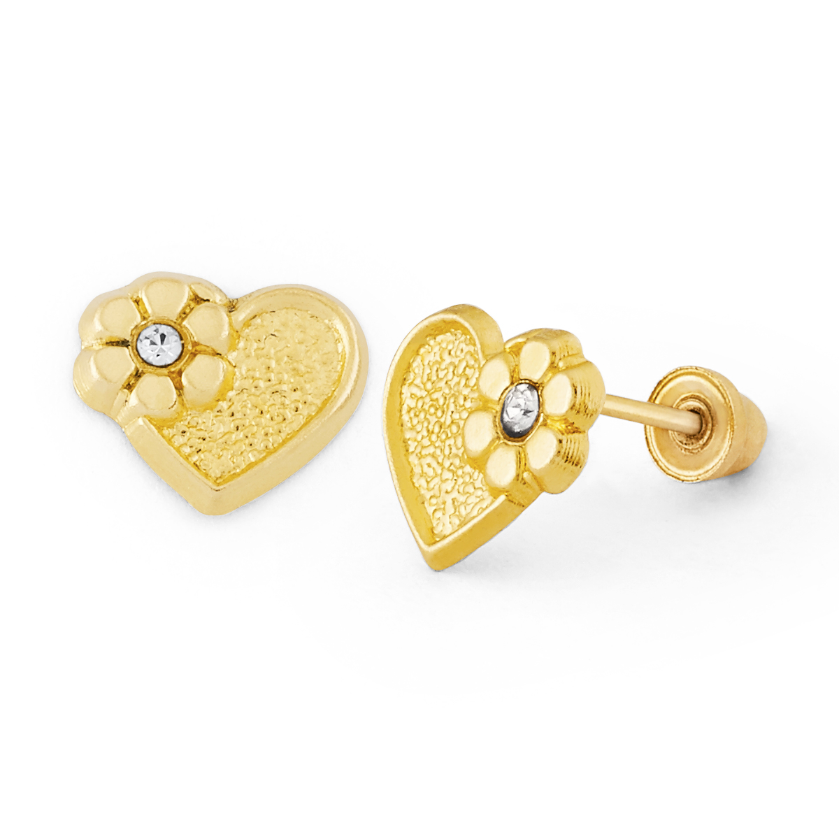 Textured Heart with CZ Accent Stud