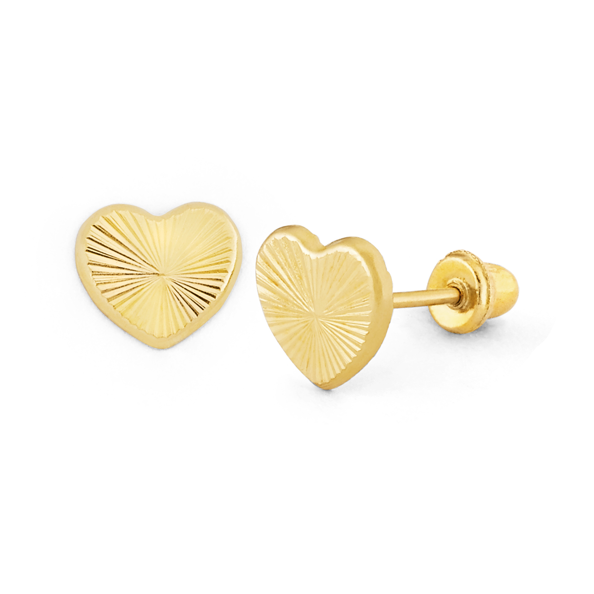 Large Sunburst Textured Gold Heart Stud