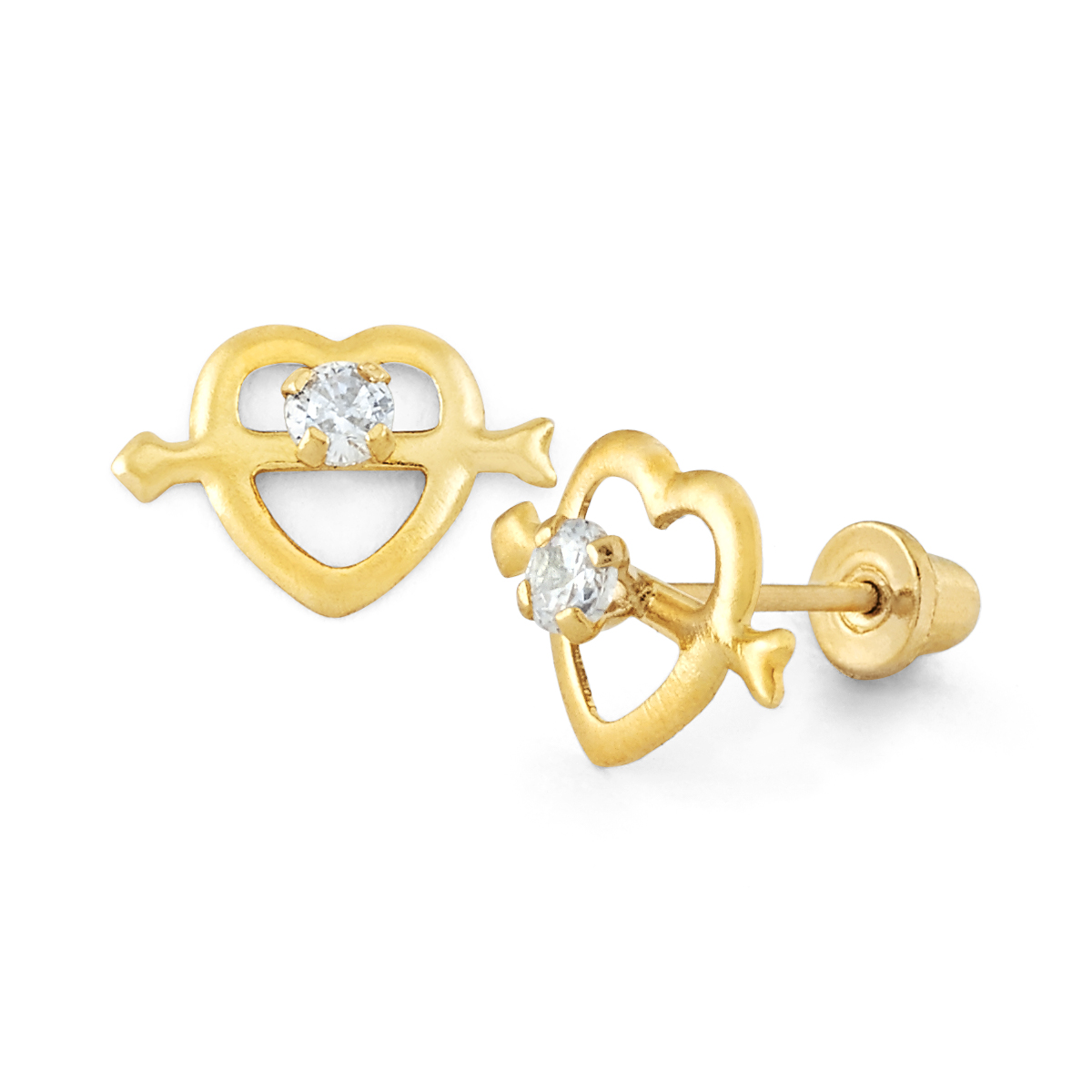 Heart Outline with Bar CZ Stud