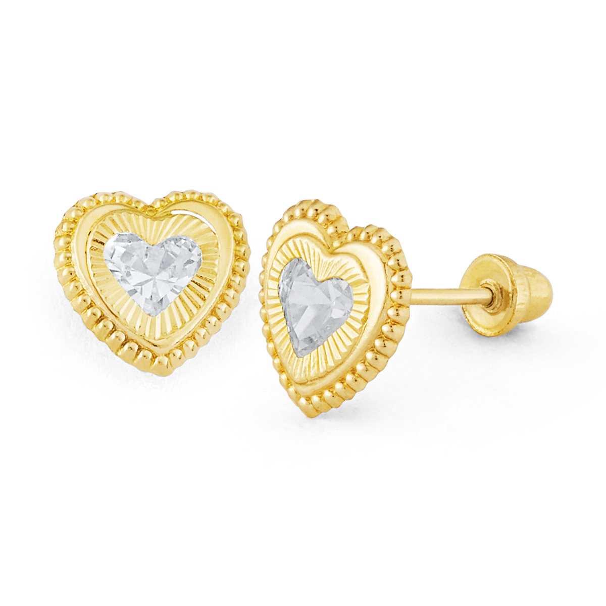Milgrain Bezel Heart CZ Stud